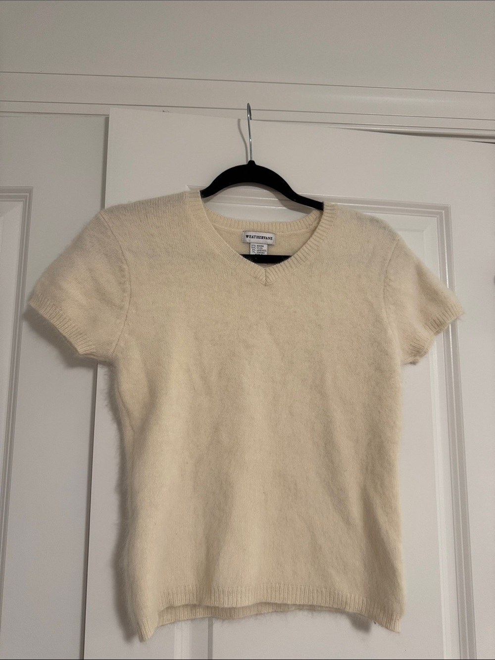 Weathervane M angora lambswool-Blend Short Sleeve Sweater Tee in Cream